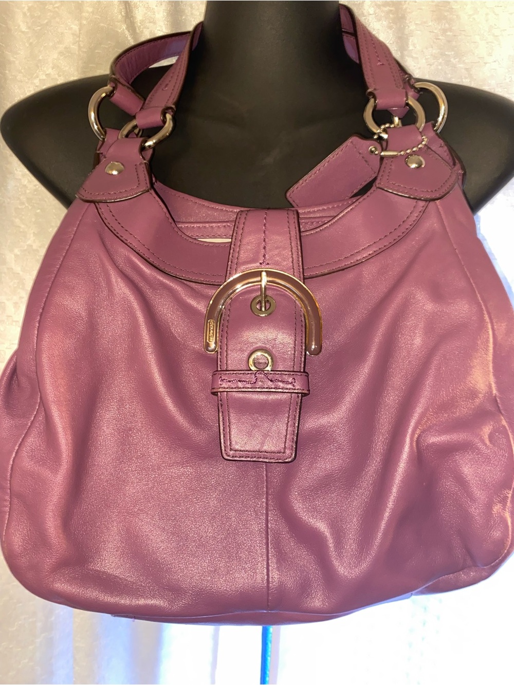 Purple Leather Shoulder Bag with Decorative Buckle
